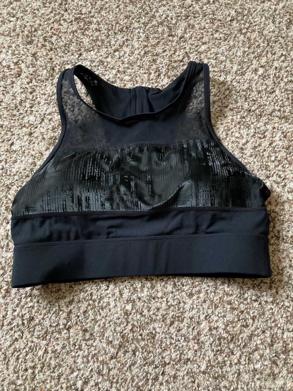 ZYIA Black Sports Bra with Sheer Mesh and Zipper
